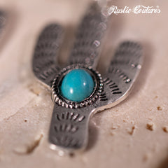 RCE-1044  Rustic Couture's  Western Cactus Turquoise Stone Dangling Earring