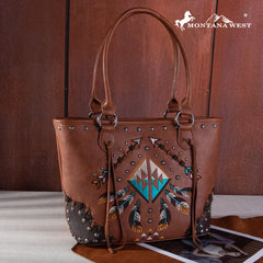 MW1246G-8317  Montana West Embroidered Arrow Feather Collection Concealed Carry Tote