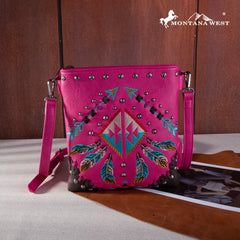 MW1246G-9360  Montana West Embroidered Arrows Feather Collection Concealed Carry Crossbody