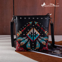 MW1246G-9360  Montana West Embroidered Arrows Feather Collection Concealed Carry Crossbody