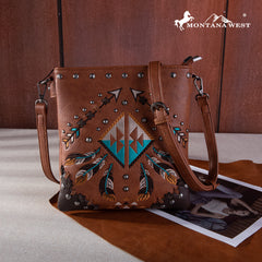 MW1246G-9360  Montana West Embroidered Arrows Feather Collection Concealed Carry Crossbody