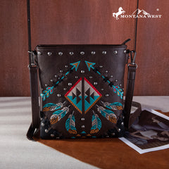 MW1246G-9360  Montana West Embroidered Arrows Feather Collection Concealed Carry Crossbody