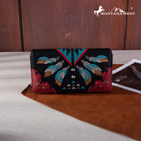 MW1246-W010 Montana West Embroidered Arrow Feather Collection Wallet