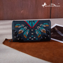 MW1246-W010 Montana West Embroidered Arrow Feather Collection Wallet