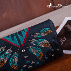 MW1246-W010 Montana West Embroidered Arrow Feather Collection Wallet