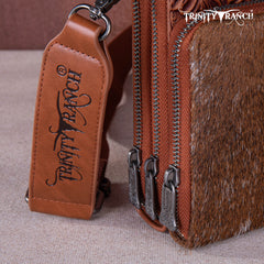 TR159 -183  Trinity Ranch Genuine Hair-On Cowhide /Tooled  Collection Phone Purse with Coin Pouch