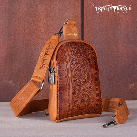 TR159-210A Trinity Ranch Floral Tooled  Collection Sling Bag