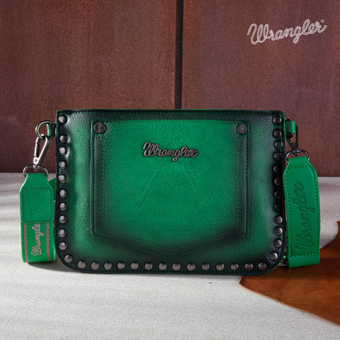 WG65-2004S  Wrangler Rivets Studded Wristlet/ Crossbody - Green