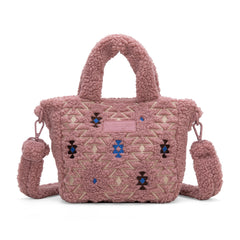 WG266-8015  Wrangler Sherpa Aztec Sherpa Small Tote/Crossbody - Dark Pink