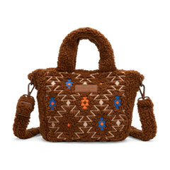 WG266-8015  Wrangler Sherpa Aztec Sherpa Small Tote/Crossbody - Brown