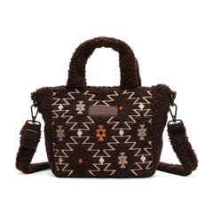 WG266-8015  Wrangler Sherpa Aztec Sherpa Small Tote/Crossbody - Coffee