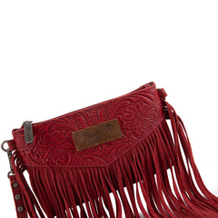 WG63-181 Wrangler Vintage Floral Tooled Collection Fringe Wristlet/Crossbody - Red