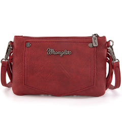 WG63-181 Wrangler Vintage Floral Tooled Collection Fringe Wristlet/Crossbody - Red