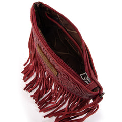 WG63-181 Wrangler Vintage Floral Tooled Collection Fringe Wristlet/Crossbody - Red