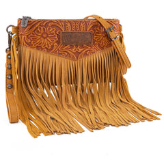 WG63-181 Wrangler Vintage Floral Tooled Collection Fringe Crossbody - Yellow