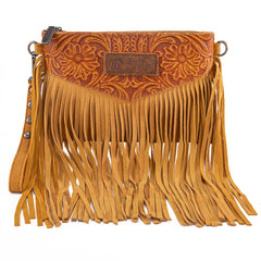 WG63-181 Wrangler Vintage Floral Tooled Collection Fringe Crossbody - Yellow