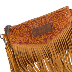 WG63-181 Wrangler Vintage Floral Tooled Collection Fringe Crossbody - Yellow