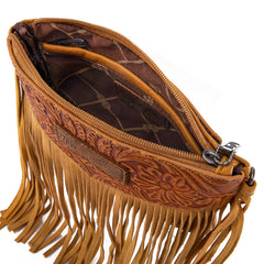 WG63-181 Wrangler Vintage Floral Tooled Collection Fringe Crossbody - Yellow