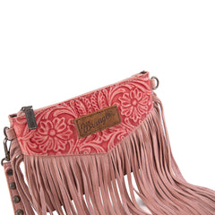 WG63-181 Wrangler Vintage Floral Tooled Collection Fringe Crossbody - Pink