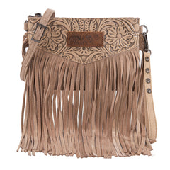 WG63-181 Wrangler Vintage Floral Tooled Collection Fringe Wristlet/Crossbody - Khaki