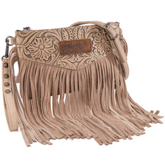 WG63-181 Wrangler Vintage Floral Tooled Collection Fringe Wristlet/Crossbody - Khaki