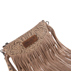 WG63-181 Wrangler Vintage Floral Tooled Collection Fringe Wristlet/Crossbody - Khaki