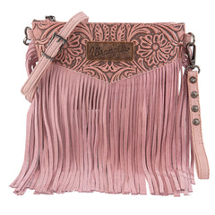 WG63-181 Wrangler Vintage Floral Tooled Collection Fringe Wristlet/Crossbody - Peach