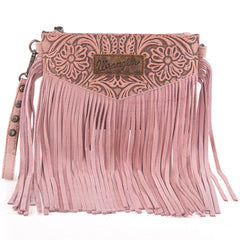 WG63-181 Wrangler Vintage Floral Tooled Collection Fringe Wristlet/Crossbody - Peach