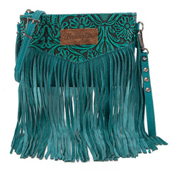 WG63-181 Wrangler Vintage Floral Tooled Collection Fringe Wristlet/Crossbody - Turquoise