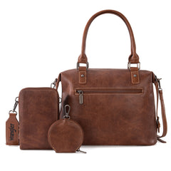WG48S-S5110  Wrangler 3Pcs Set Buckle Classic Barrel Satchel With Phone Wallet Crossbody -Brown
