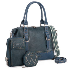 WG48S-S5110  Wrangler 3Pcs Set Buckle Classic Barrel Satchel With Phone Wallet Crossbody -Jean