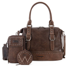 WG48S-S5110  Wrangler 3Pcs Set Buckle Classic Barrel Satchel With Phone Wallet Crossbody -Coffee