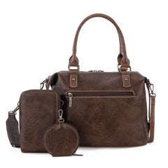 WG48S-S5110  Wrangler 3Pcs Set Buckle Classic Barrel Satchel With Phone Wallet Crossbody -Coffee