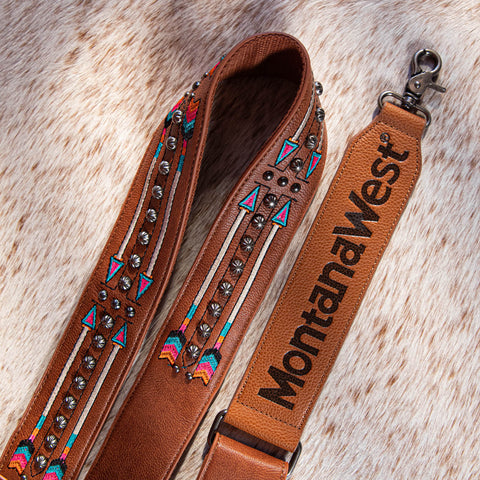 PST-2005  Montana West Western Guitar Style Embroidered Arrow Crossbody Strap -Brown