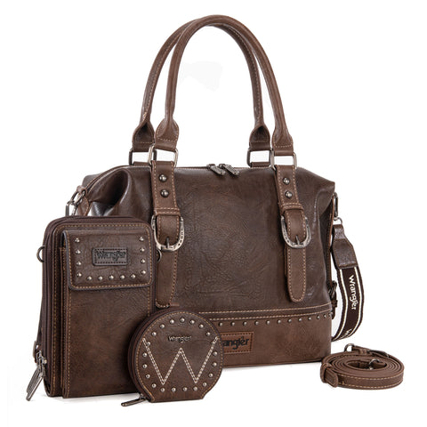 WG48S-S5110  Wrangler 3Pcs Set Buckle Classic Barrel Satchel With Phone Wallet Crossbody -Coffee