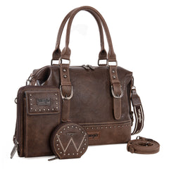 WG48S-S5110  Wrangler 3Pcs Set Buckle Classic Barrel Satchel With Phone Wallet Crossbody -Coffee