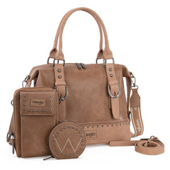 WG48S-S5110  Wrangler 3Pcs Set Buckle Classic Barrel Satchel With Phone Wallet Crossbody -Khaki