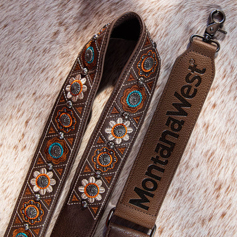 PST-2002  Montana West Western Guitar Style Embroidered Crossbody Strap - Coffee