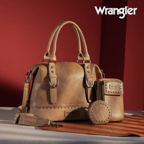 WG48S-S5110  Wrangler 3Pcs Set Buckle Classic Barrel Satchel With Phone Wallet Crossbody -Khaki