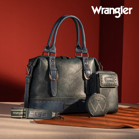 WG48S-S5110  Wrangler 3Pcs Set Buckle Classic Barrel Satchel With Phone Wallet Crossbody -Jean