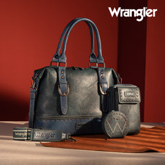 WG48S-S5110  Wrangler 3Pcs Set Buckle Classic Barrel Satchel With Phone Wallet Crossbody -Jean