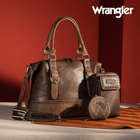 WG48S-S5110  Wrangler 3Pcs Set Buckle Classic Barrel Satchel With Phone Wallet Crossbody -Coffee