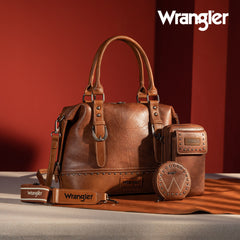WG48S-S5110  Wrangler 3Pcs Set Buckle Classic Barrel Satchel With Phone Wallet Crossbody -Brown