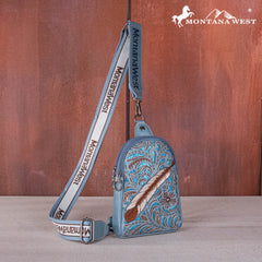 MW1133-210  Montana West Embroidered Feather Cut-Out Floral Sling Bag