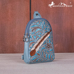 MW1133-210  Montana West Embroidered Feather Cut-Out Floral Sling Bag