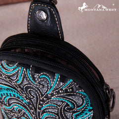 MW1133-210  Montana West Embroidered Feather Cut-Out Floral Sling Bag