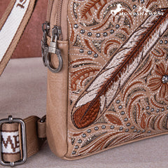MW1133-210  Montana West Embroidered Feather Cut-Out Floral Sling Bag