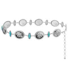 RCB-1057  Rustic Couture Etched Thunderbird Turquoise Stone Centered Concho Link Chain Belt