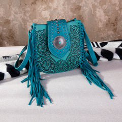 MW1249-8360 Montana West Tooled Collection Concealed Carry Crossbody - Turquoise