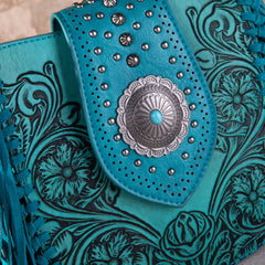 MW1249-8360 Montana West Tooled Collection Concealed Carry Crossbody - Turquoise